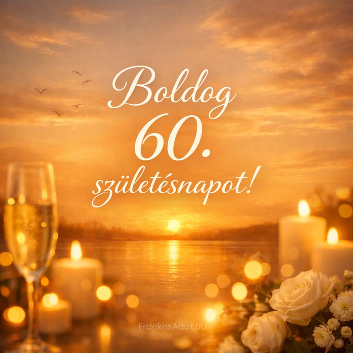 boldog 60 születésnap elegáns naplementés képeslap