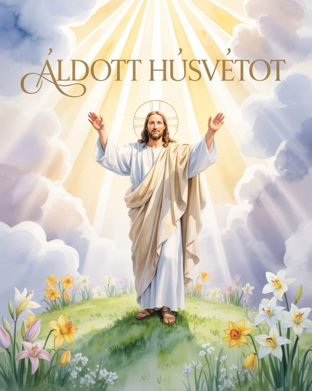 Húsvéti keresztény képeslap üdvözlet Áldott húsvétot felirattal