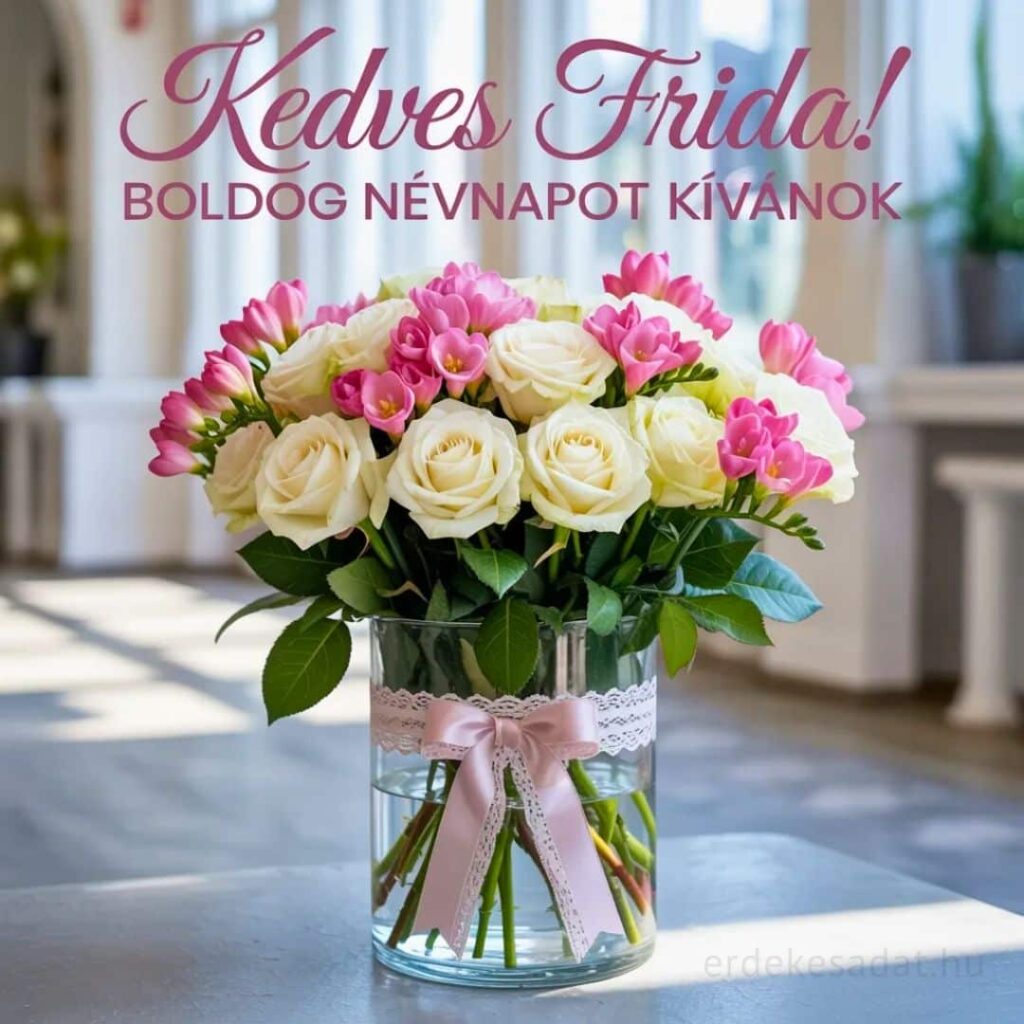 Frida névnapi köszöntő kép „Kedves Frida! Boldog névnapot kívánok” felirattal