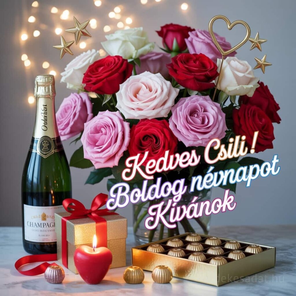 Csilla névnapi köszöntő kép „Kedves Csili! Boldog névnapot kívánok” felirattal