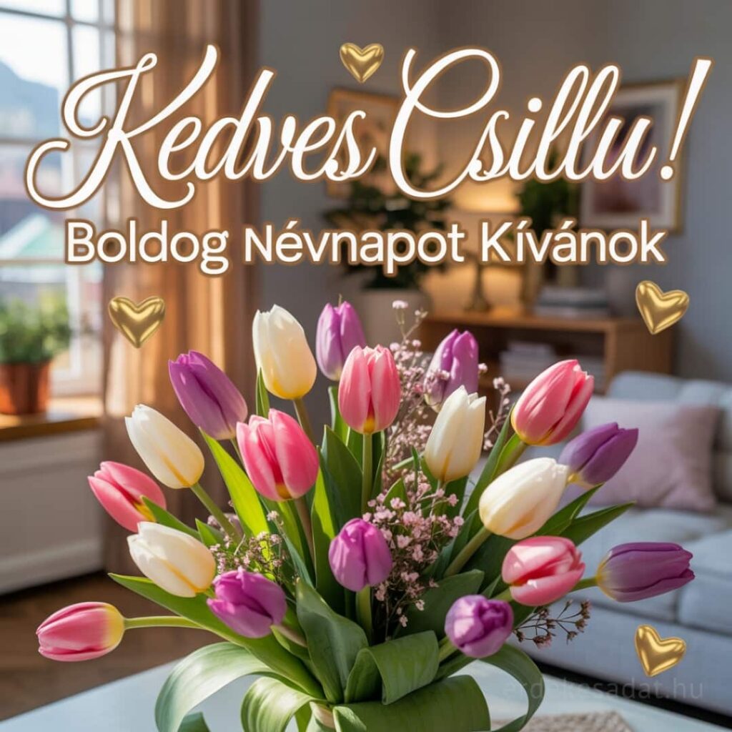 Csilla névnapi köszöntő kép „Kedves Csillu! Boldog névnapot kívánok” felirattal