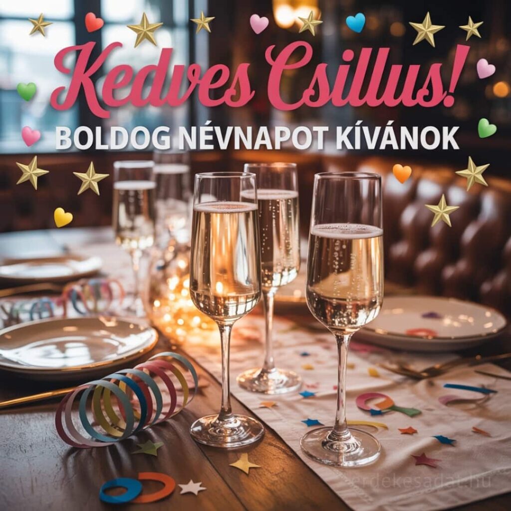 Csilla névnapi köszöntő kép „Kedves Csillus! Boldog névnapot kívánok” felirattal