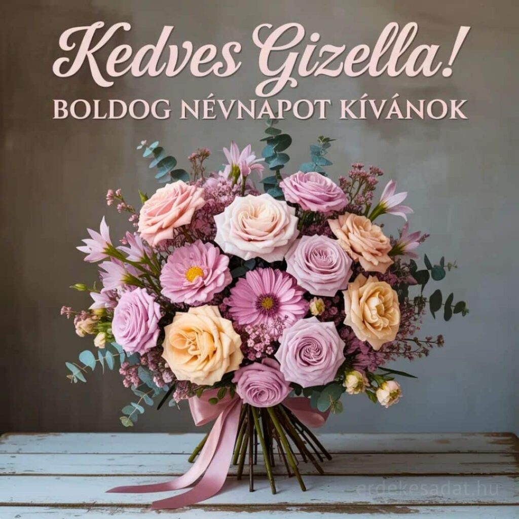 Gizella névnapi köszöntő kép „Kedves Gizella! Boldog névnapot kívánok” felirattal