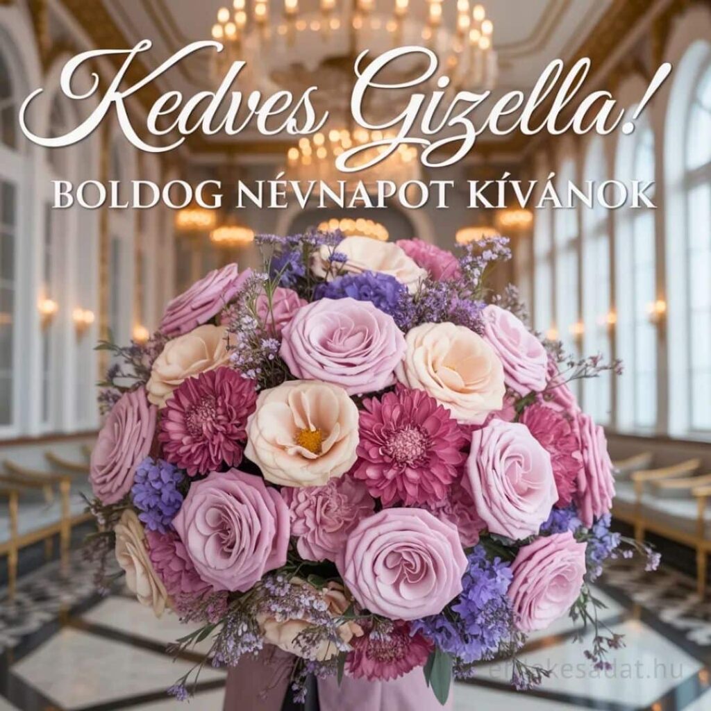 Gizella névnapi köszöntő kép „Kedves Gizella! Boldog névnapot kívánok” felirattal