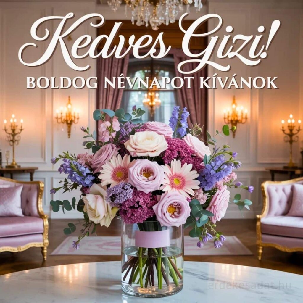 Gizella névnapi köszöntő kép „Kedves Gizi! Boldog névnapot kívánok” felirattal