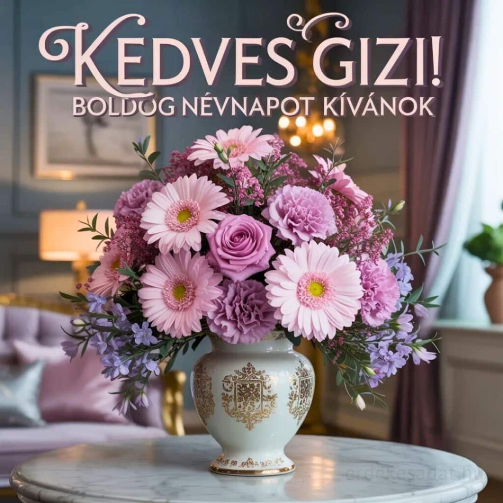 Gizella névnapi köszöntő kép „Kedves Gizi! Boldog névnapot kívánok” felirattal