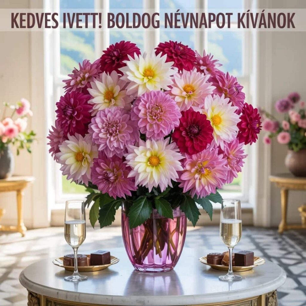 Ivett névnapi köszöntő kép „Kedves Ivett! Boldog névnapot kívánok” felirattal