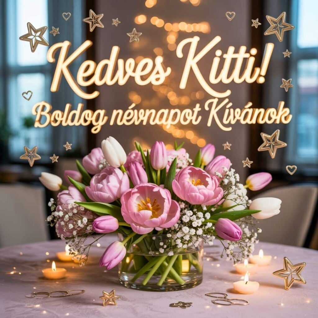 Kitti névnapi köszöntő kép „Kedves Kitti! Boldog névnapot kívánok” felirattal
