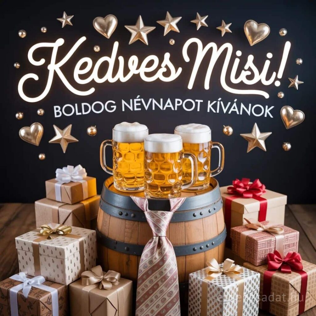 Mihály névnapi köszöntő kép „Kedves Misi! Boldog névnapot kívánok” felirattal