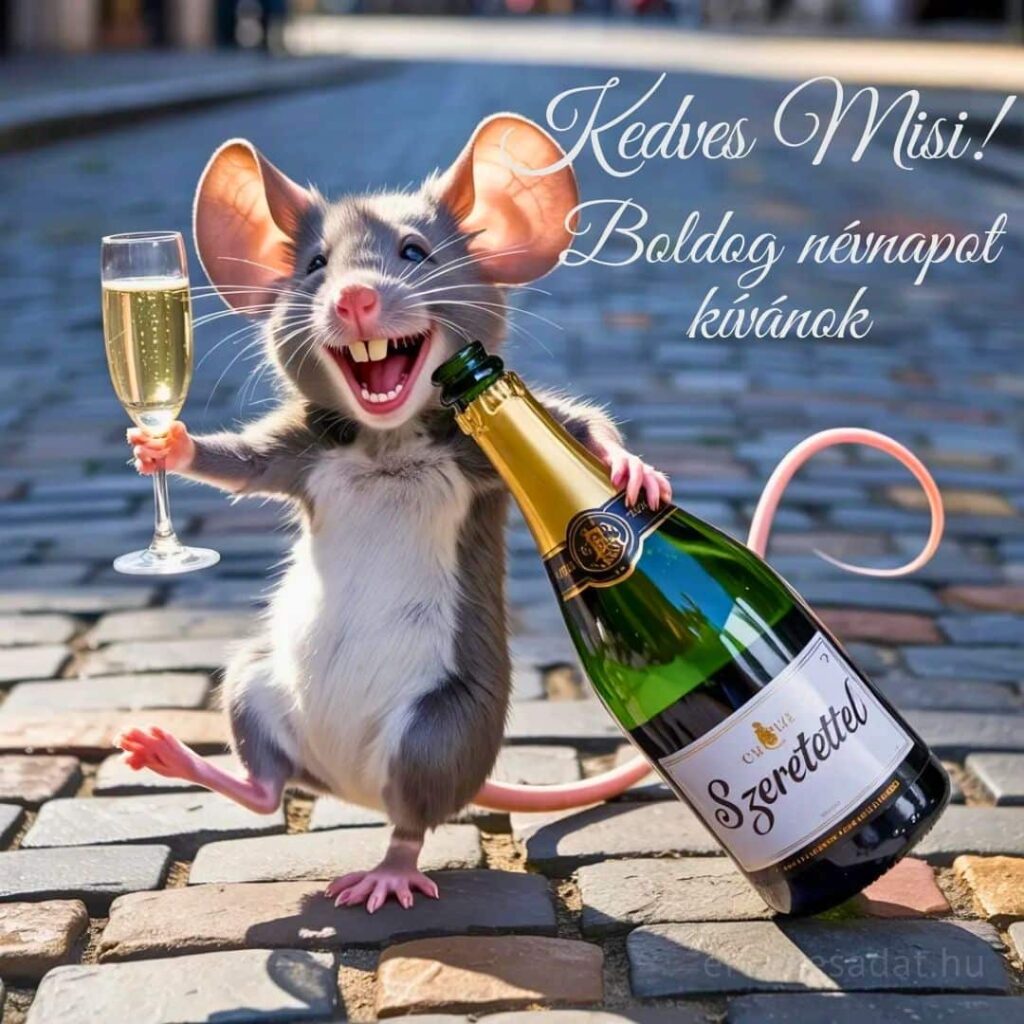 Vicces Mihály névnapi köszöntő kép „Kedves Misi! Boldog névnapot kívánok” felirattal
