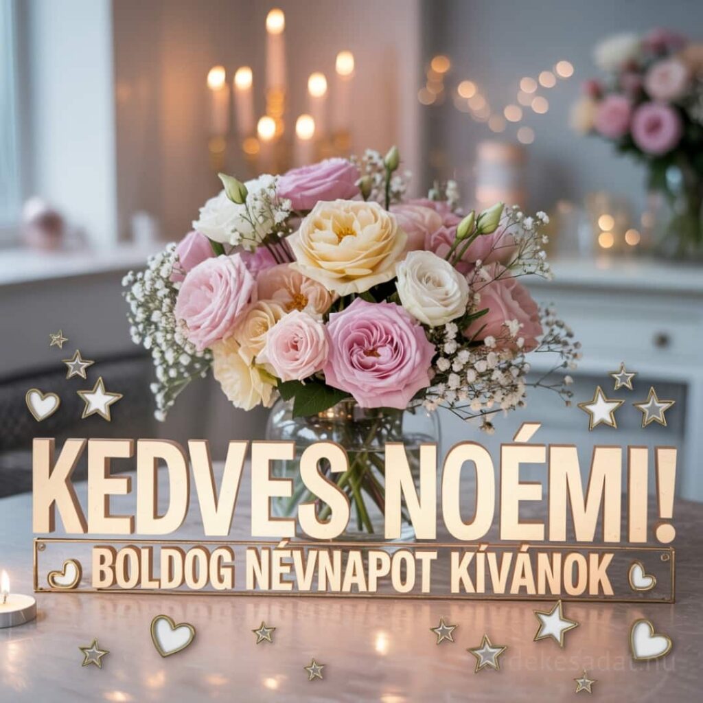 Gyönyörű Noémi névnapi köszöntő kép „Kedves Noémi! Boldog névnapot kívánok” felirattal