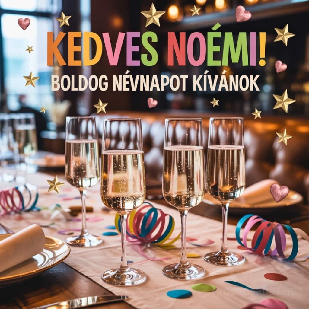 Noémi névnapi köszöntő kép „Kedves Noémi! Boldog névnapot kívánok” vidám felirattal