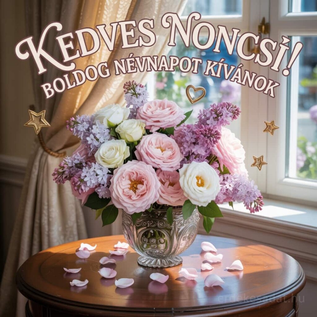 Noémi névnapi köszöntő kép „Kedves Noncsi! Boldog névnapot kívánok” felirattal