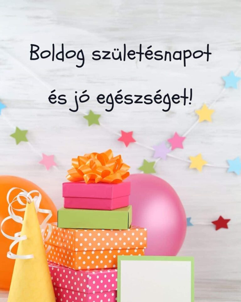 boldog születésnapot jó egészséget köszöntő, vidám háttér lufikkal és ajándékokkal