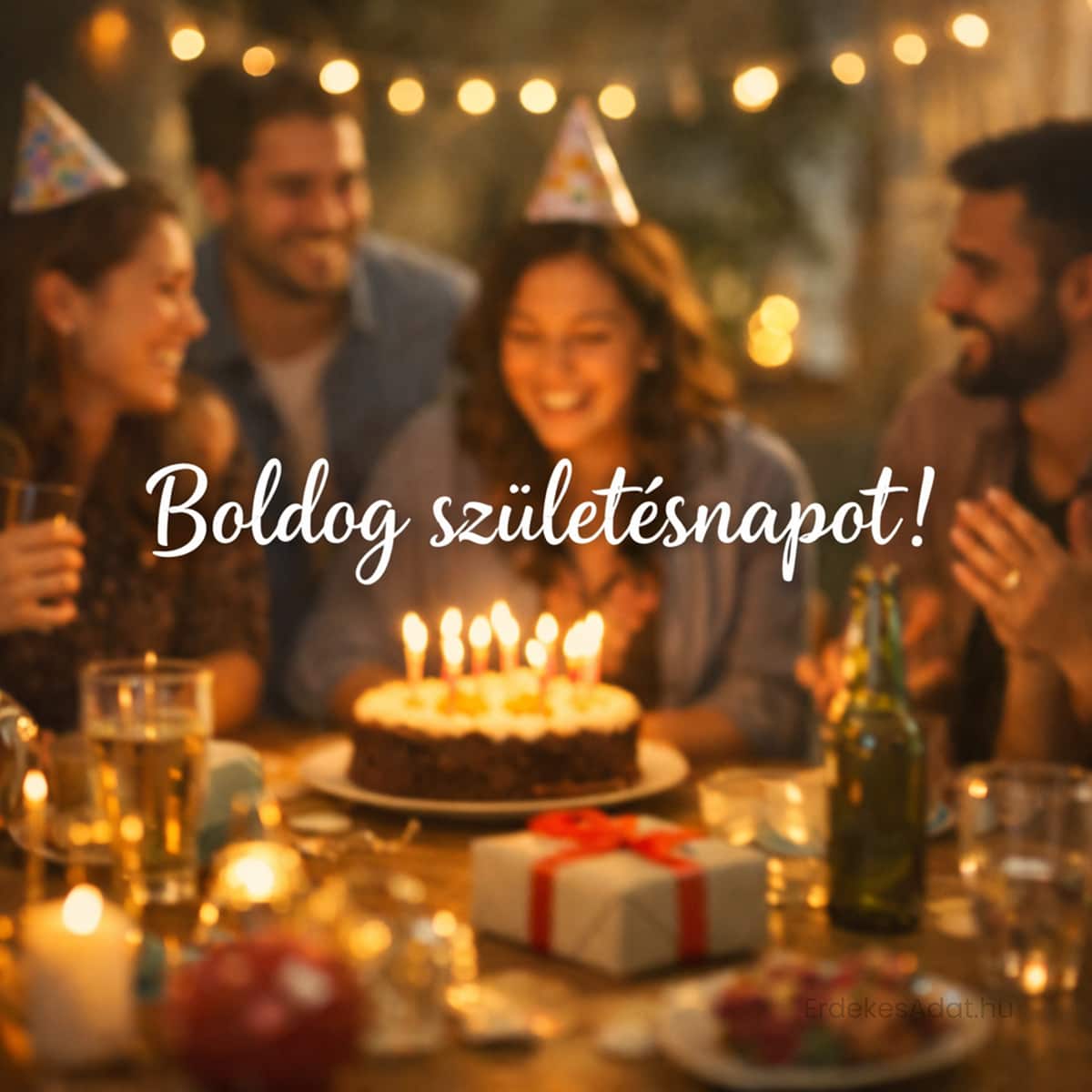 boldog születésnapot képeslap torta ünneplés barátokkal
