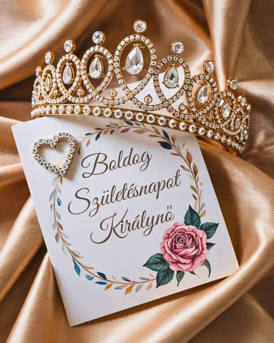 gyémánt koronás tiarás születésnapi kép királynő felirattal