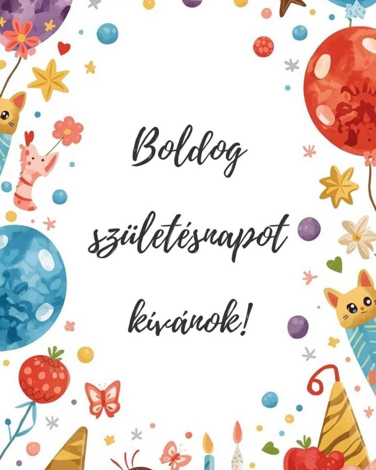 vidám születésnapi köszöntő gyerekeknek boldog születésnapot kívánok felirattal, rajzolt kedves háttér fehér alapon