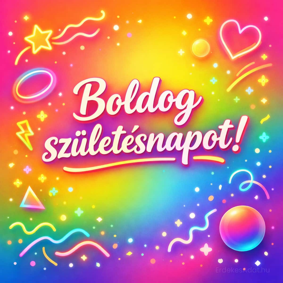 boldog születésnapot vidám színes gradient háttérrel és dekorációval
