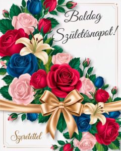 Virágos szalaggal díszített boldog születésnapot kép