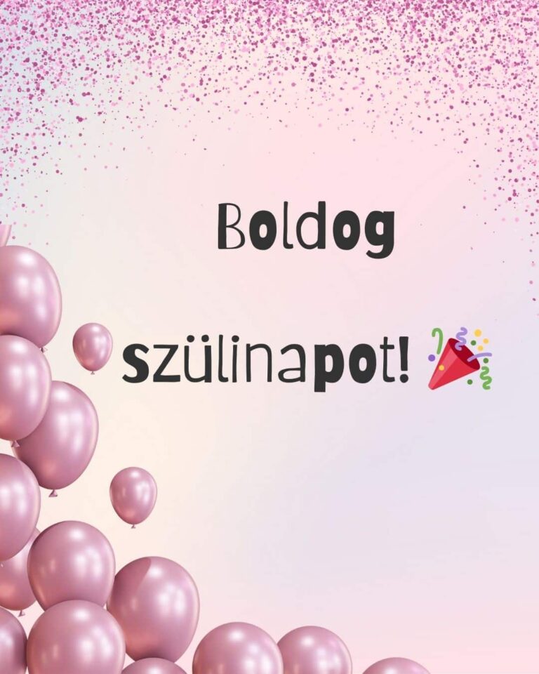 boldog szülinapot köszöntő, rosegold rózsaszín lufik és konfetti