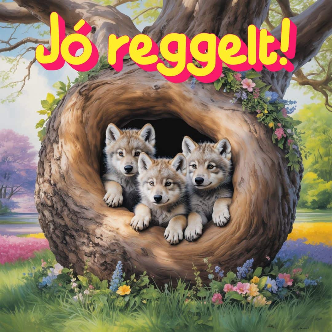Cuki farkaskölykök jó reggelt képen, természetes környezetben