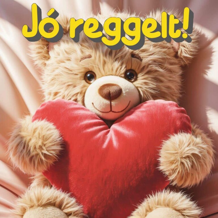 Cuki mackó szívvel a kezében jó reggelt felirattal