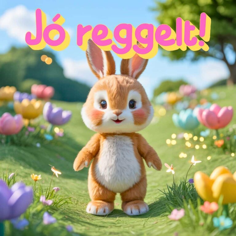 Cuki nyuszi virágok között jó reggelt felirattal