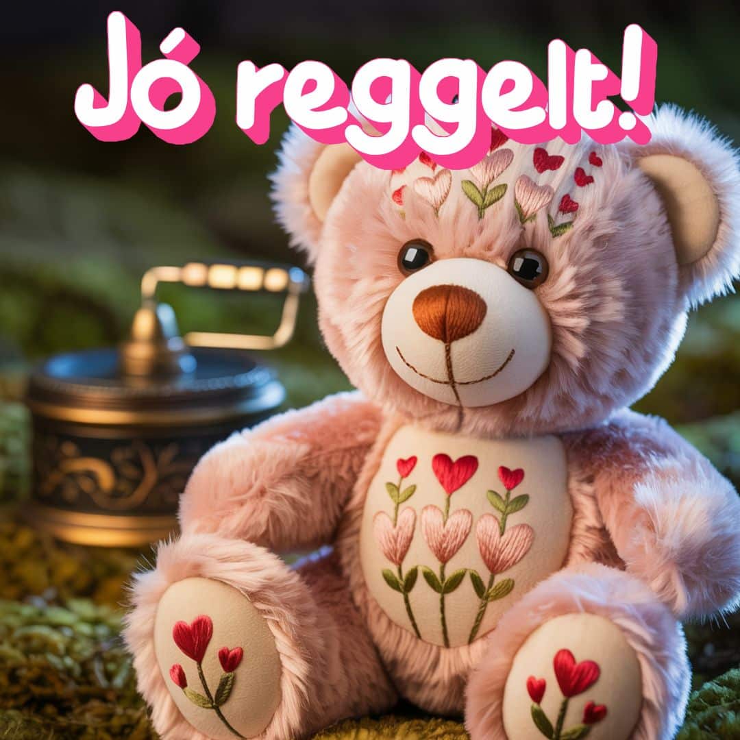 Cuki plüssmackó jó reggelt felirattal