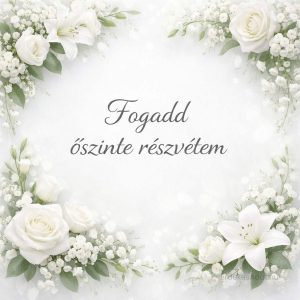 fogadd őszinte részvétem felirat fehér virágos keretben