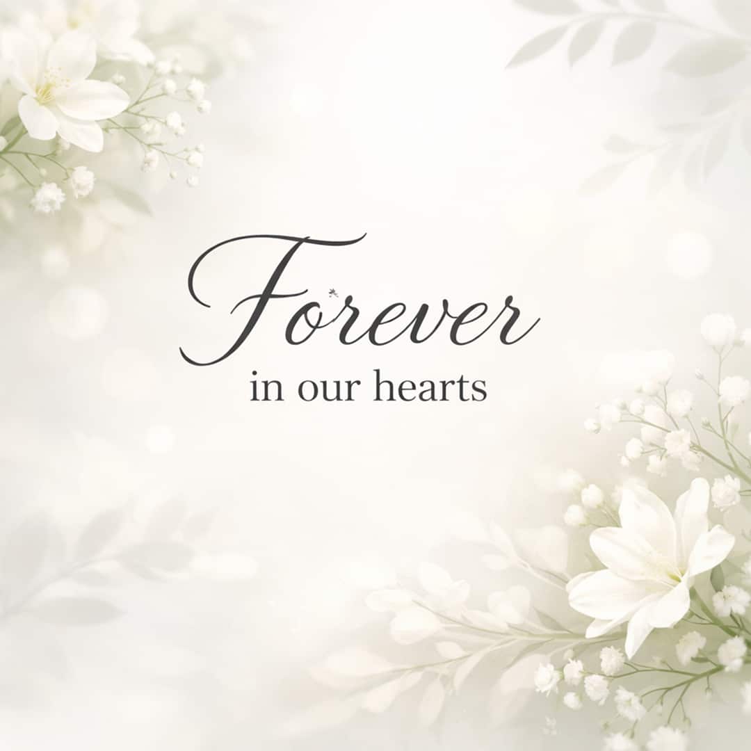 forever in our hearts sympathy message with soft white flowers background