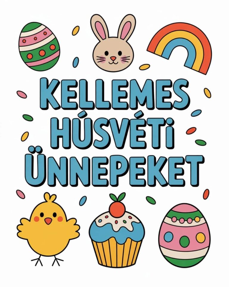 Vidám húsvéti képeslap gyerekeknek, kellemes húsvéti ünnepeket felirattal