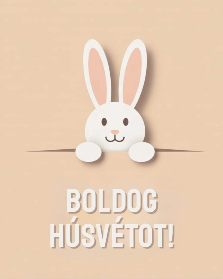 Egyszerű húsvéti nyuszi képeslap bézs háttéren Boldog húsvétot felirattal