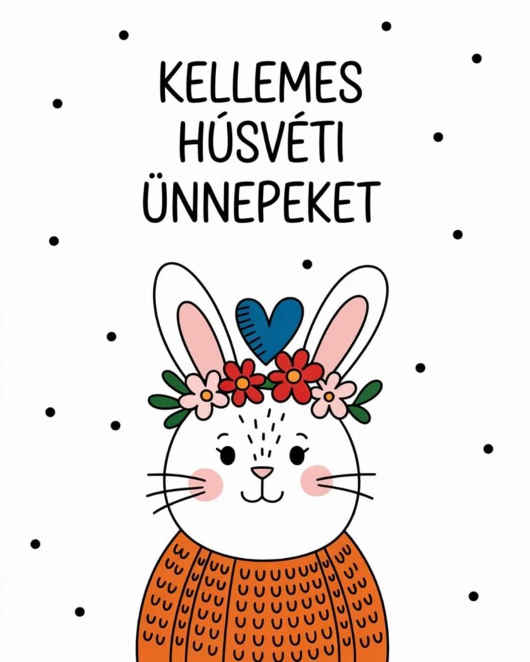 Minimalista skandináv stílusú húsvéti nyuszi képeslap fehér háttérrel, kellemes húsvéti ünnepeket felirat