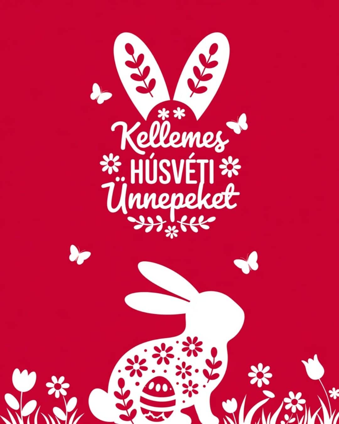 Skandináv piros húsvéti üdvözlet Kellemes húsvéti ünnepeket köszöntővel