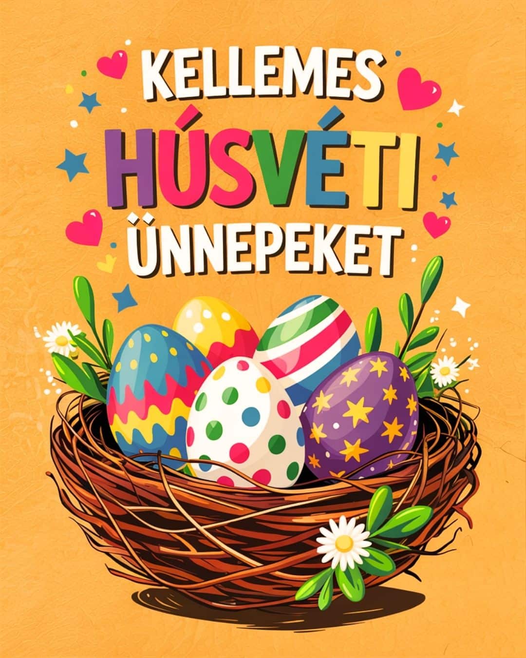 Húsvéti tojásos kosár kellemes húsvéti ünnepeket felirattal