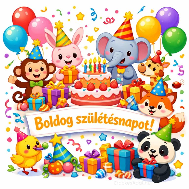 ingyenes letölthető gyerek születésnapi kép állatos vidám illusztrációval