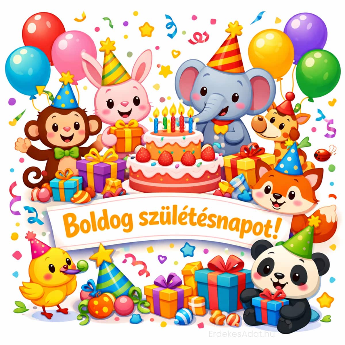 ingyenes letölthető gyerek születésnapi kép állatos vidám illusztrációval