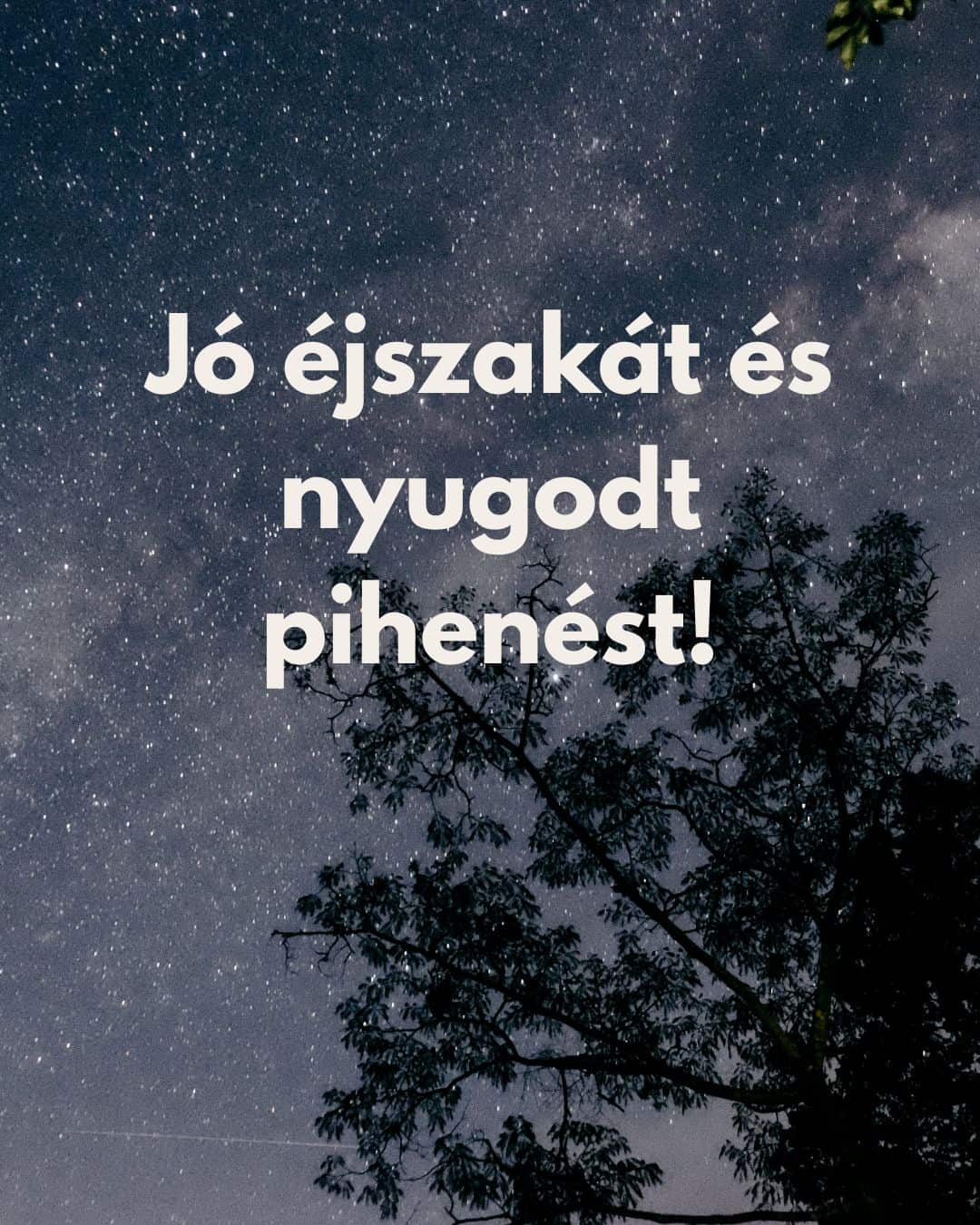 Ingyenes képeslap Jó éjszakát és nyugodt pihenést felirattal. Csillagos ég, fa árnyéka