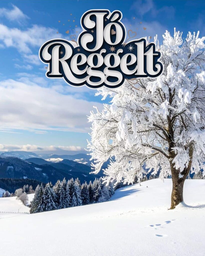 Hóval borított táj jó reggelt felirattal
