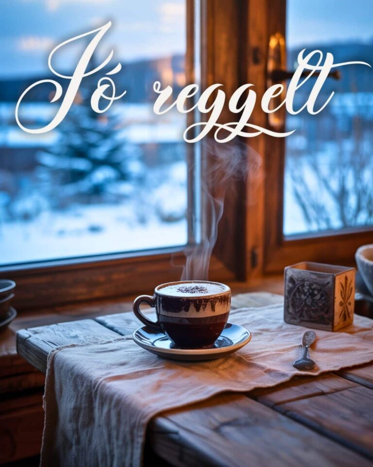 havas reggel ablaknál kávés csészével