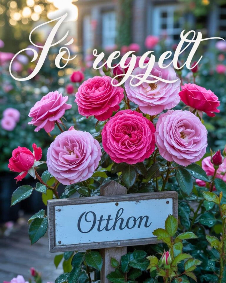rózsák és otthon felirat reggel