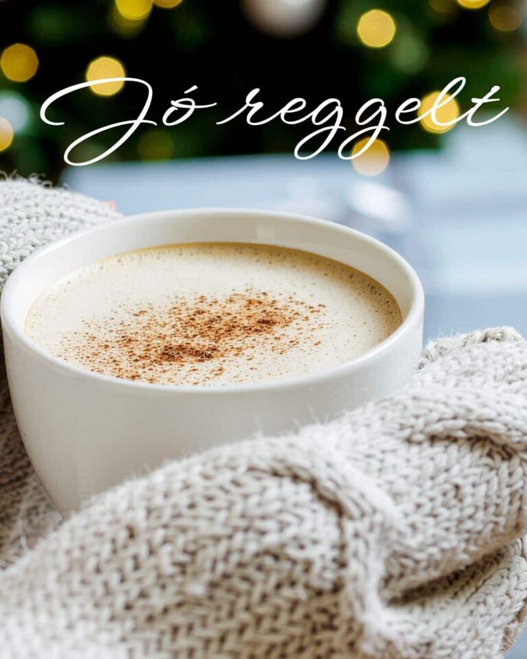 Hideg téli reggel meleg kávés jó reggelt felirat