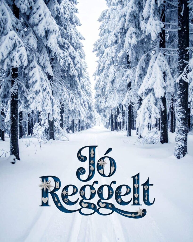 Hóval borított táj jó reggelt felirattal