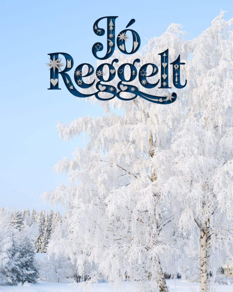 Jó reggelt kép havas fák között