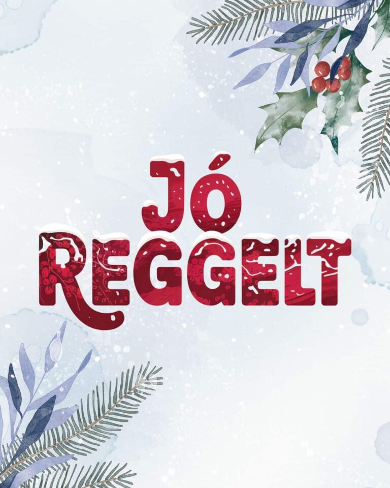 Havas téli hangulatú jó reggelt kép akvarell háttérrel