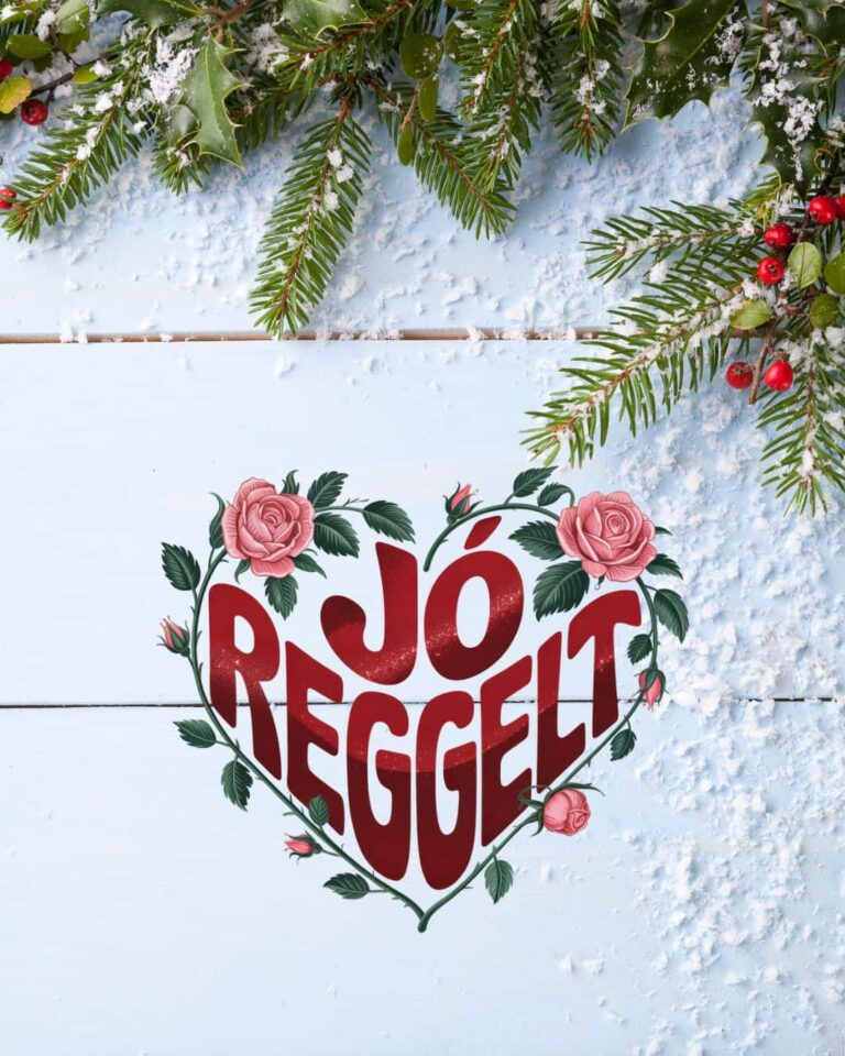 Havas téli jó reggelt kép csendes környezettel, szív