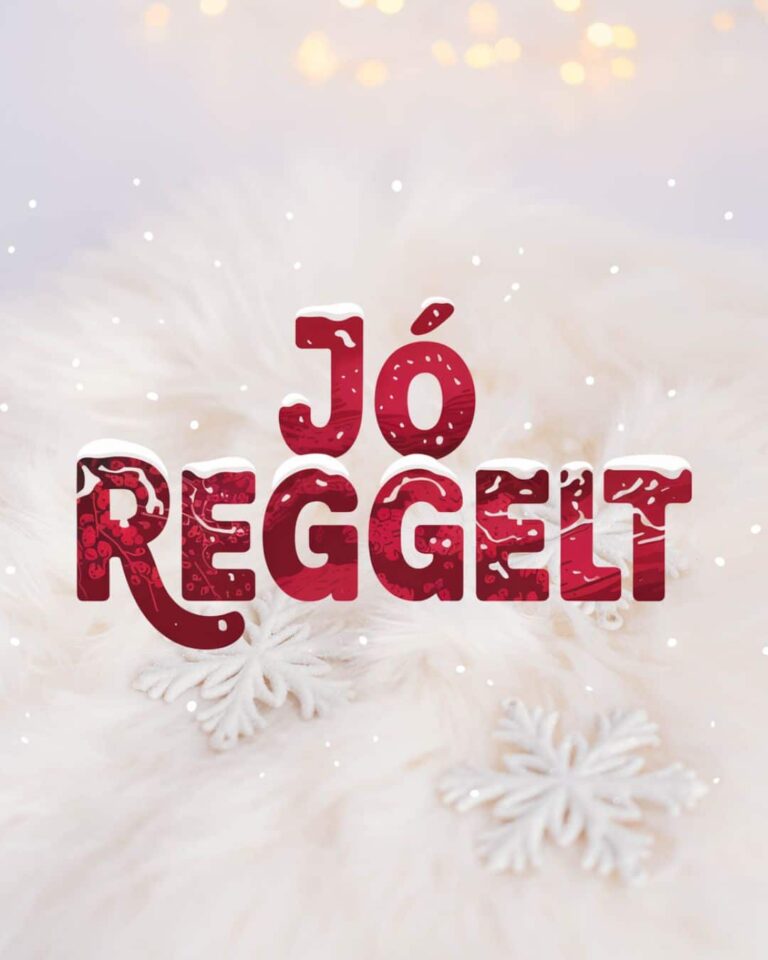 Elegáns fehér havas téli kép hópehely vidám jó reggelt felirat