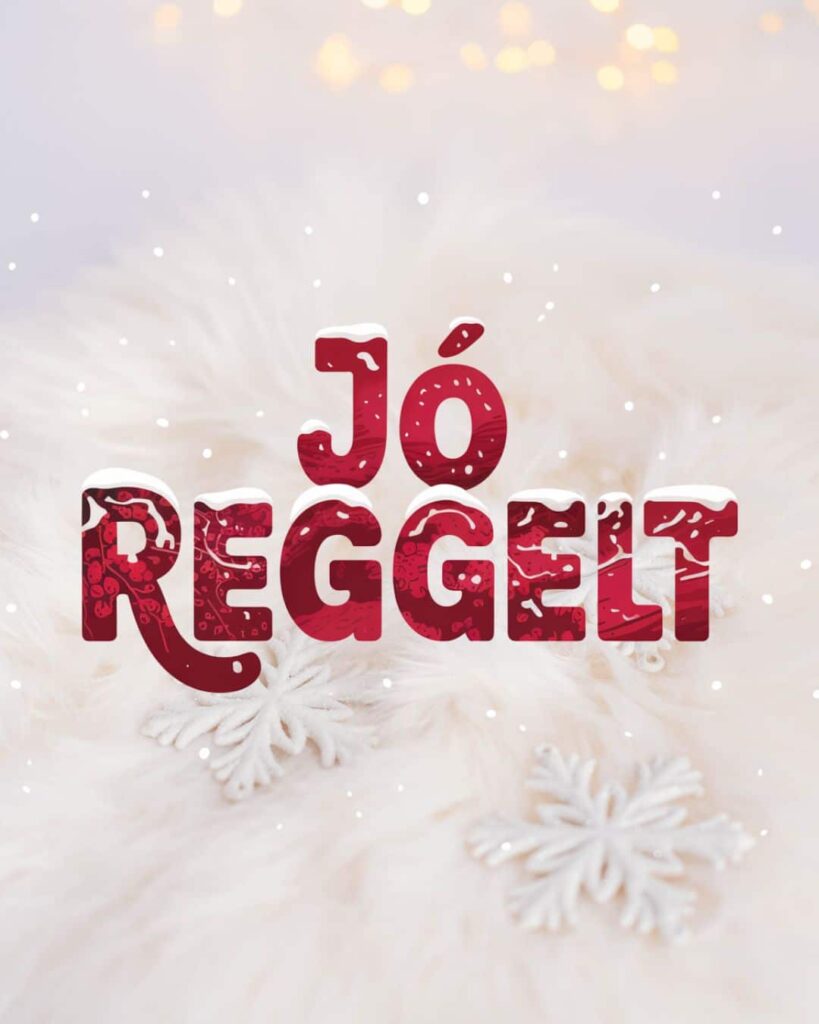 Elegáns fehér havas téli kép hópehely vidám jó reggelt felirat