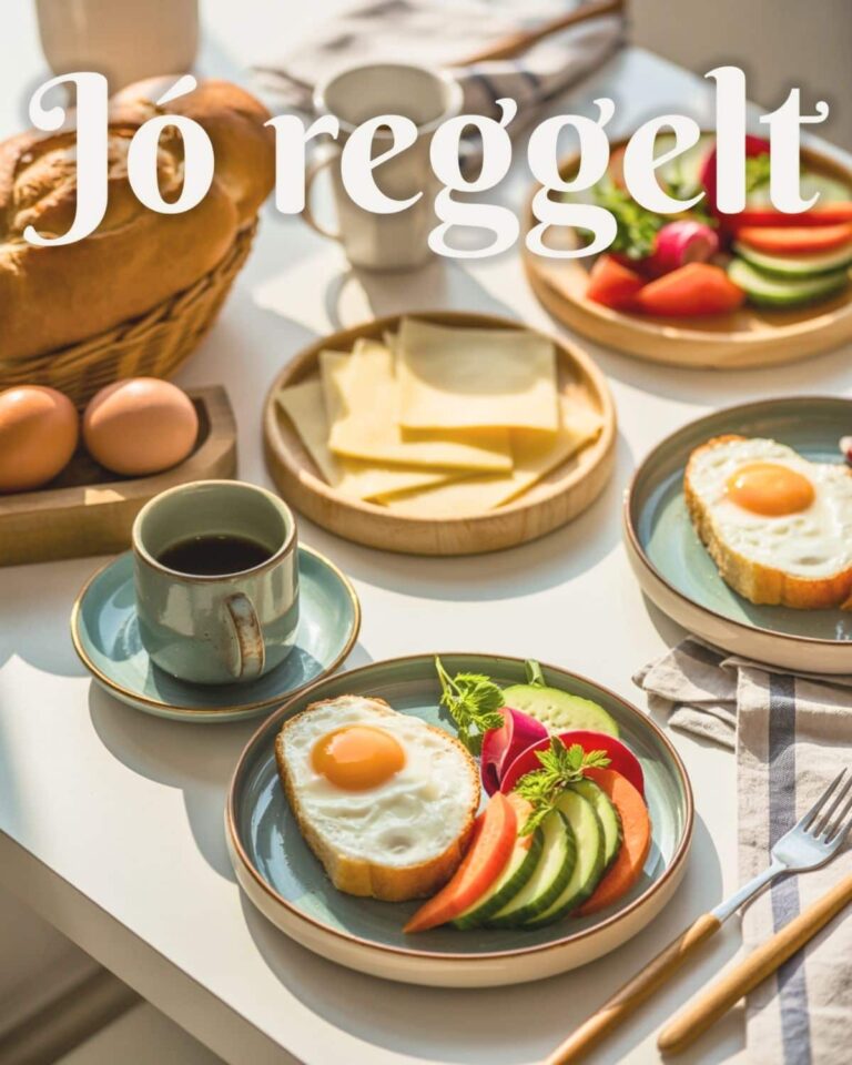 nyugodt reggeli asztal tojással és kávéval