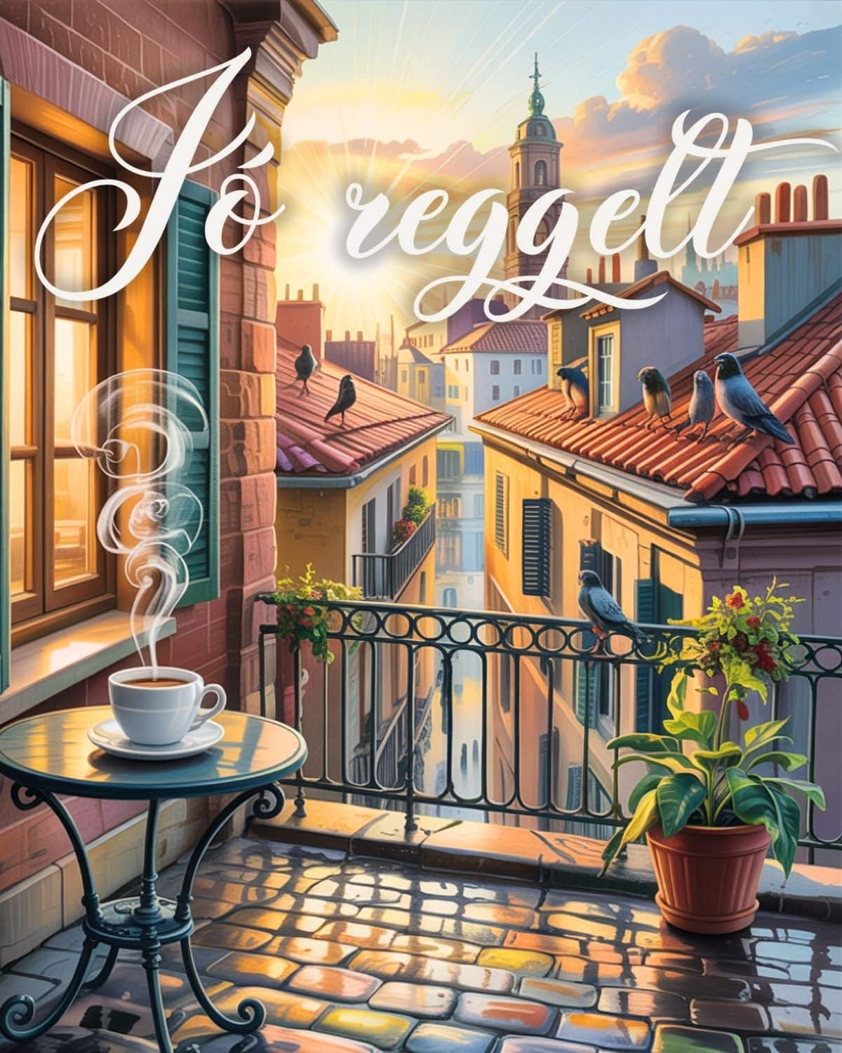 városi erkély reggeli napfényben